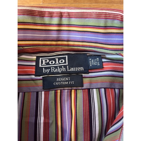 Ralph Lauren Polo Shirt Button Up Stripped Long Sleeve Men's 15.5 - Picture 3 of 4